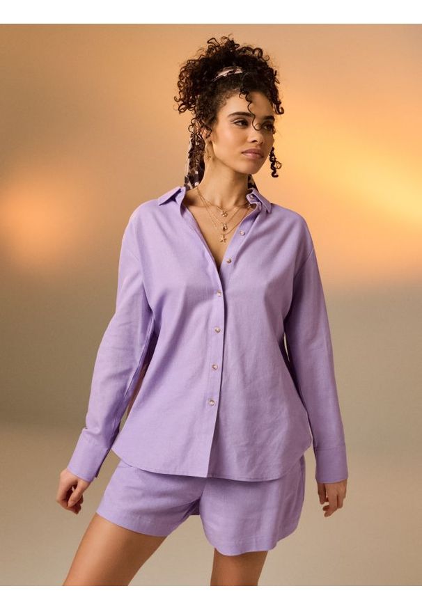 Sinsay - Koszula oversize z domieszką lnu - fioletowy. Kolor: fioletowy. Materiał: len