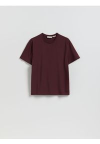 Reserved - T-shirt regular z włóknem bambusowym - bordowy. Kolor: czerwony. Materiał: włókno