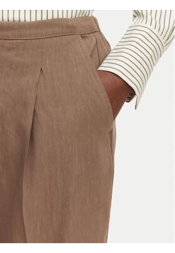 Marella Spodnie materiałowe Alloro 2613131115 Brązowy Regular Fit. Kolor: brązowy. Materiał: len