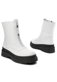 Białe Botki Pollonus Ocieplane Buty Damskie. Kolor: biały. Materiał: skóra, futro, syntetyk. Szerokość cholewki: normalna. Wzór: nadruk. Sezon: zima #3