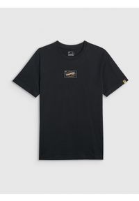 4f - 4F T-shirt regular z nadrukiem męski - czarny S. Okazja: na co dzień. Kolor: czarny. Materiał: dzianina, bawełna. Długość rękawa: krótki rękaw. Długość: krótkie. Wzór: nadruk. Styl: casual
