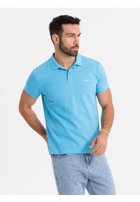Ombre Clothing - Koszulka polo z bawełnianej dzianiny pique – jasnoniebieska V3 - Rozmiar: S. Okazja: na co dzień. Typ kołnierza: polo. Kolor: niebieski. Materiał: bawełna, dzianina. Długość rękawa: krótki rękaw. Długość: krótkie. Wzór: haft. Styl: elegancki, casual