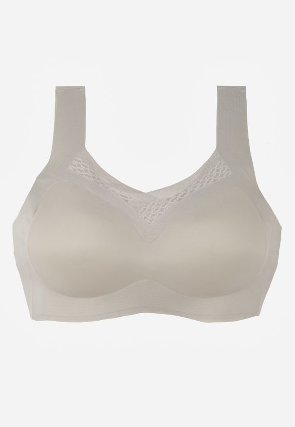 Born2be - Szary Biustonosz Sportowy z Siateczką i Usztywnionymi Miseczkami Zerirae. Kolor: szary. Materiał: dresówka. Rodzaj stanika: wyciągane miseczki