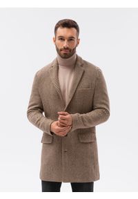 Ombre Clothing - Płaszcz męski we wzór - brązowy V2 C431 - XL. Kolor: brązowy. Materiał: poliester. Styl: elegancki #8