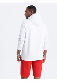 Ombre Clothing - Bluza męska z kapturem z kieszenią na zamek - biała V3 OM-SSNZ-22FW-006 - XXL. Typ kołnierza: kaptur. Kolor: biały. Materiał: materiał, bawełna, poliester #3