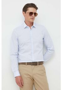Calvin Klein koszula męska kolor niebieski slim z kołnierzykiem klasycznym. Typ kołnierza: kołnierzyk klasyczny. Kolor: niebieski. Materiał: tkanina, materiał. Długość rękawa: długi rękaw. Długość: długie. Styl: klasyczny #1