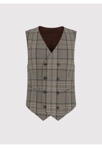 Pako Lorente - PAKO LORENTE – Brązowa dwurzędowa kamizelka męska w kratę. Kolor: brązowy. Materiał: wełna. Styl: elegancki #4