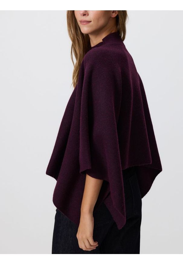 Reserved - Sweter ponczo - ciemnofioletowy. Kolor: fioletowy. Materiał: dzianina, wełna