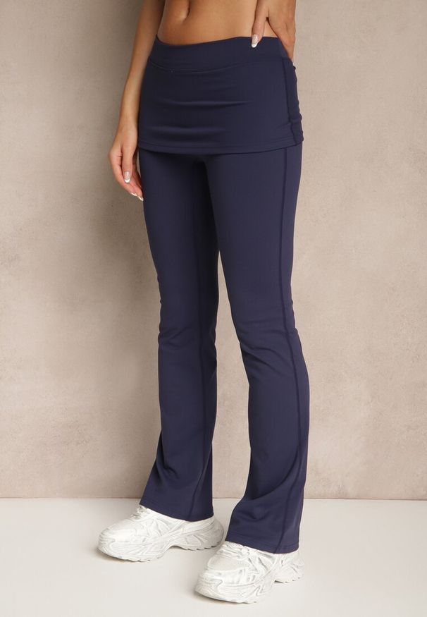 Renee - Granatowy Komplet w Sportowym Stylu Dzwony z Wywijanym Pasem i T-shirt Silfina. Kolor: niebieski. Materiał: materiał