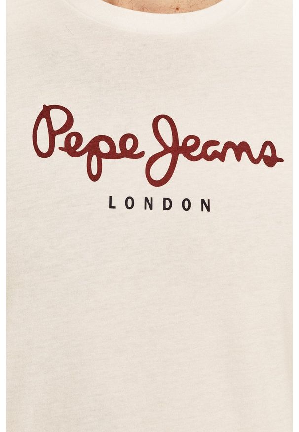 Pepe Jeans - Longsleeve. Kolor: biały. Materiał: dzianina. Długość rękawa: długi rękaw. Wzór: melanż, nadruk