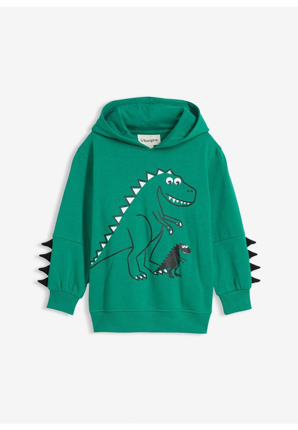 bonprix - Bluza z kapturem z czystej bawełny organicznej. Typ kołnierza: kaptur. Kolor: zielony. Materiał: bawełna. Wzór: nadruk
