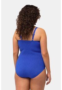 ULLA POPKEN - Damski Strój kąpielowy brokat faktura miękkie miseczki w kopertowym stylu. Kolekcja: plus size. Kolor: niebieski. Materiał: materiał