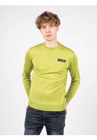 Plein Sport Sweter "Merino" | MPPS90132 | Mężczyzna | Zielony. Okazja: na co dzień. Kolor: zielony. Materiał: wełna. Wzór: aplikacja. Styl: sportowy