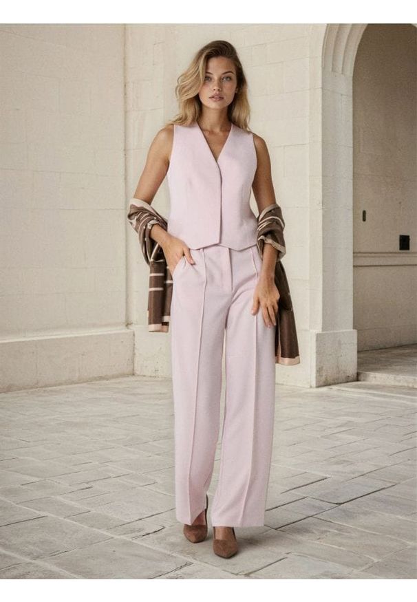 Sinsay - Spodnie wide leg - różowy. Kolor: różowy