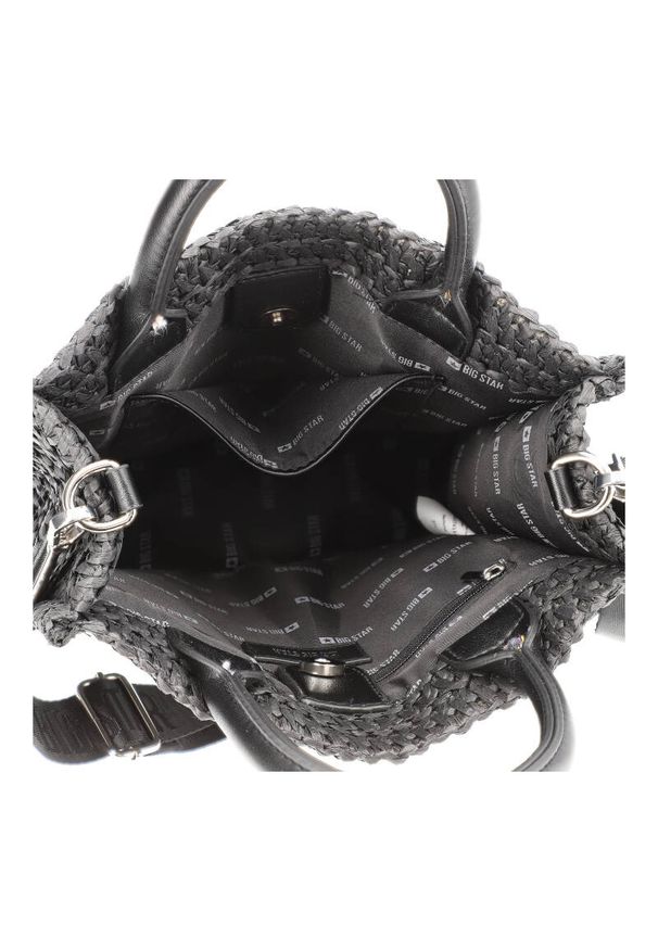 Big-Star - Czarna Stylowa Torebka Big Star Modny Kuferek Damski. Kolor: czarny. Wzór: paski. Styl: elegancki