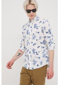 Premium by Jack&Jones koszula z domieszką lnu męska kolor biały slim z kołnierzykiem button-down. Typ kołnierza: button down. Kolor: biały. Materiał: len
