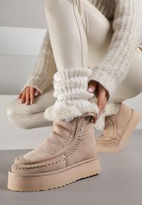 Born2be - Beżowe Śniegowce z Przeszyciami Oliwedea. Okazja: na co dzień. Kolor: beżowy. Materiał: jeans. Styl: casual, elegancki #3