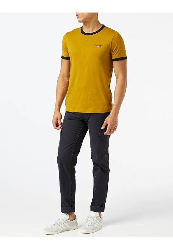 Wrangler - WRANGLER SS RINGER TEE MĘSKI T-SHIRT KOSZULKA LOGO GOLDEN BROWN W7B99FKVQ 112131576