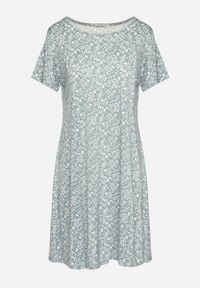 Born2be - Zielona Sukienka w Drobne Kwiatki z Krótkim Rękawem z Wiskozy Cilarnid. Kolor: zielony. Materiał: wiskoza. Długość rękawa: krótki rękaw. Wzór: kwiaty #2