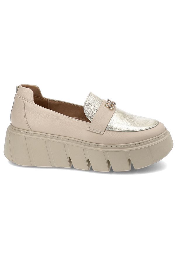 Beżowe Półbuty Armodo Stylowe Wsuwane Obuwie. Zapięcie: bez zapięcia. Kolor: beżowy. Materiał: materiał. Styl: elegancki