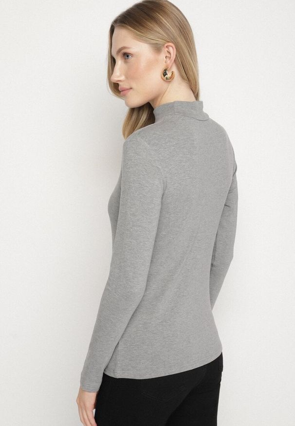 Born2be - Szara Bluzka Golf Typu Longsleeve Altera. Okazja: do pracy, na co dzień. Typ kołnierza: golf. Kolor: szary. Materiał: jeans. Długość rękawa: długi rękaw. Styl: casual, elegancki