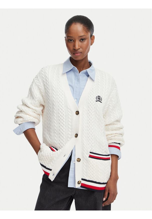 Tommy Jeans Kardigan DW0DW22934 Biały Regular Fit. Kolor: biały. Materiał: bawełna