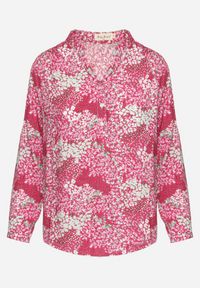 Born2be - Fuksjowa Koszulowa Bluzka z Wiskozy w Abstrakcyjny Wzór Dralisa. Kolor: różowy. Materiał: wiskoza