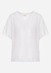 Renee - Biały T-shirt Bawełniany z Dekoltem w V Adozixie. Okazja: na co dzień. Kolor: biały. Materiał: bawełna. Styl: street, casual #2