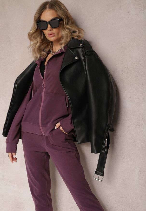 Renee - Ciemnofioletowy Komplet Dresowy 2-częściowy z Bluzą i Spodniami Seraphira. Kolor: fioletowy. Materiał: dresówka