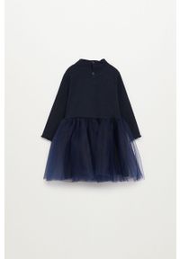 Mango Kids - Sukienka dziecięca BOSTON. Typ kołnierza: kołnierzyk stójkowy. Kolor: niebieski. Materiał: bawełna, materiał, dzianina, elastan, tkanina, poliester. Długość rękawa: długi rękaw. Wzór: gładki. Typ sukienki: rozkloszowane. Długość: mini #3