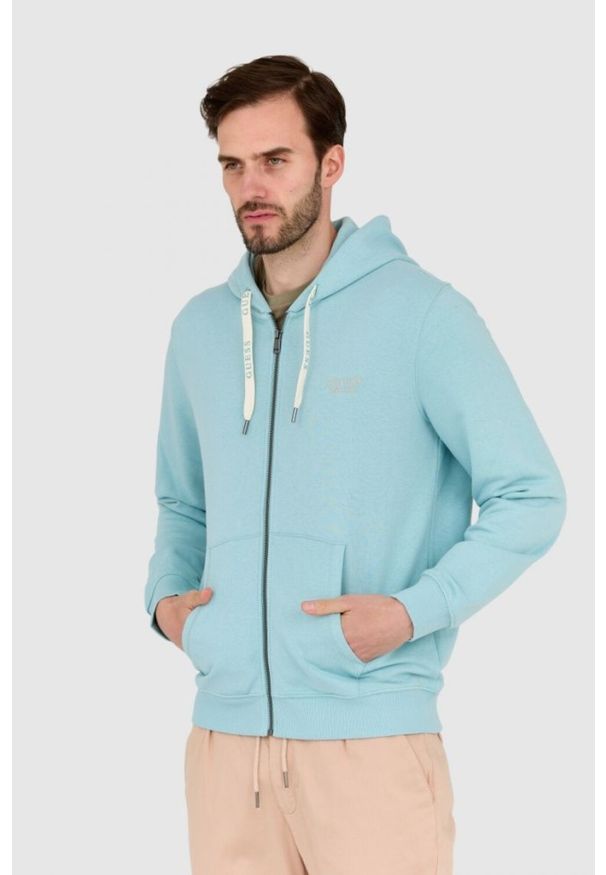 Guess - GUESS Turkusowa męska bluza rozpinana slim fit, Rozmiar S. Typ kołnierza: kaptur. Kolor: niebieski