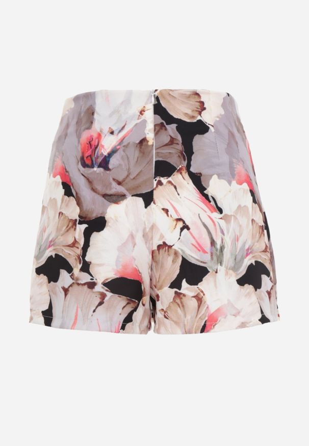 Renee - Czarno-Bezowe Spódnico-Szorty High Waist w Kwiaty Delliena. Okazja: na co dzień. Stan: podwyższony. Kolor: czarny. Wzór: kwiaty. Styl: elegancki, casual