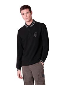 Aeronautica Militare - AERONAUTICA MILITARE Czarny męski longsleeve polo Frecce Tricolori. Typ kołnierza: polo. Kolor: czarny. Długość rękawa: długi rękaw