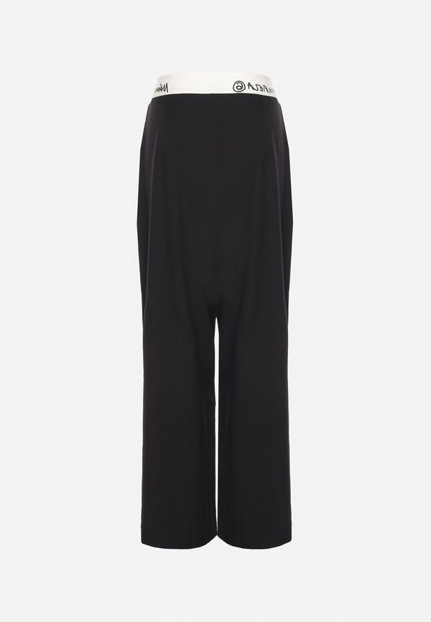 Born2be - Czarne Szerokie Palazzo Spodnie z Wysokim Stanem Zapinane na Zamek i Guziki Folina. Okazja: na co dzień, na spotkanie biznesowe. Stan: podwyższony. Kolekcja: plus size. Kolor: czarny. Materiał: bawełna. Styl: biznesowy, casual, elegancki, wizytowy