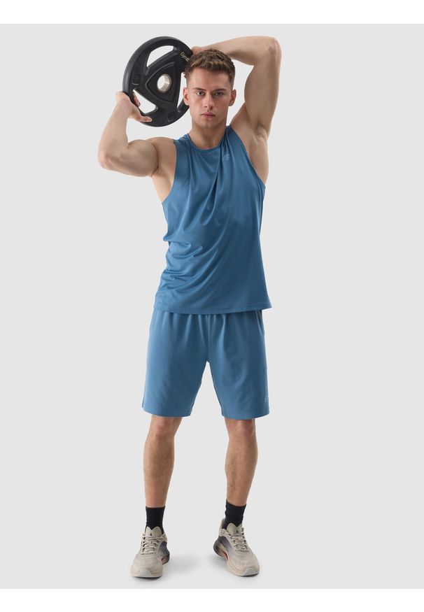 4f - 4F Tank top treningowy regular z materiału z recyklingu męski - niebieski S. Kolor: niebieski. Materiał: materiał. Wzór: gładki, jednolity, ze splotem. Sport: fitness