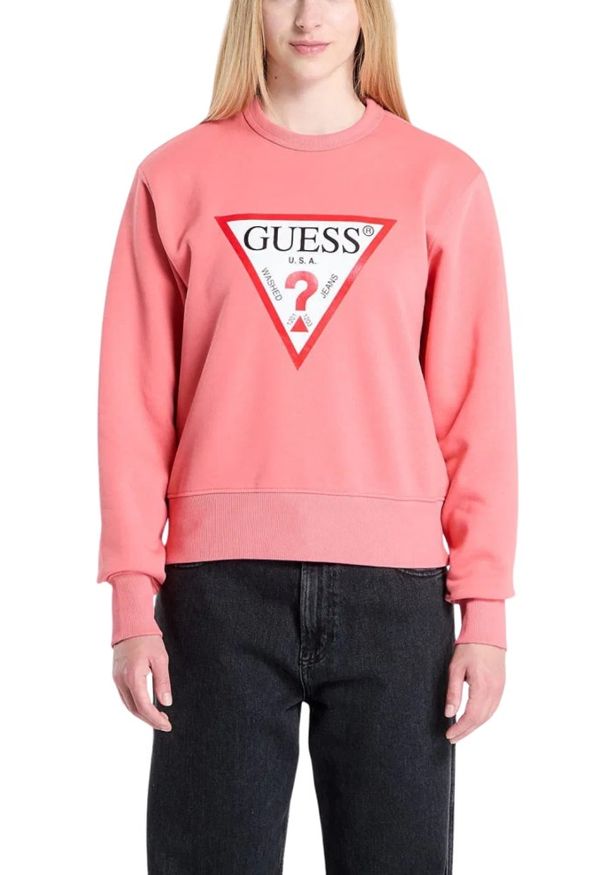 Guess - GUESS Różowa bluza damska Original Fleece, Rozmiar L. Kolor: różowy