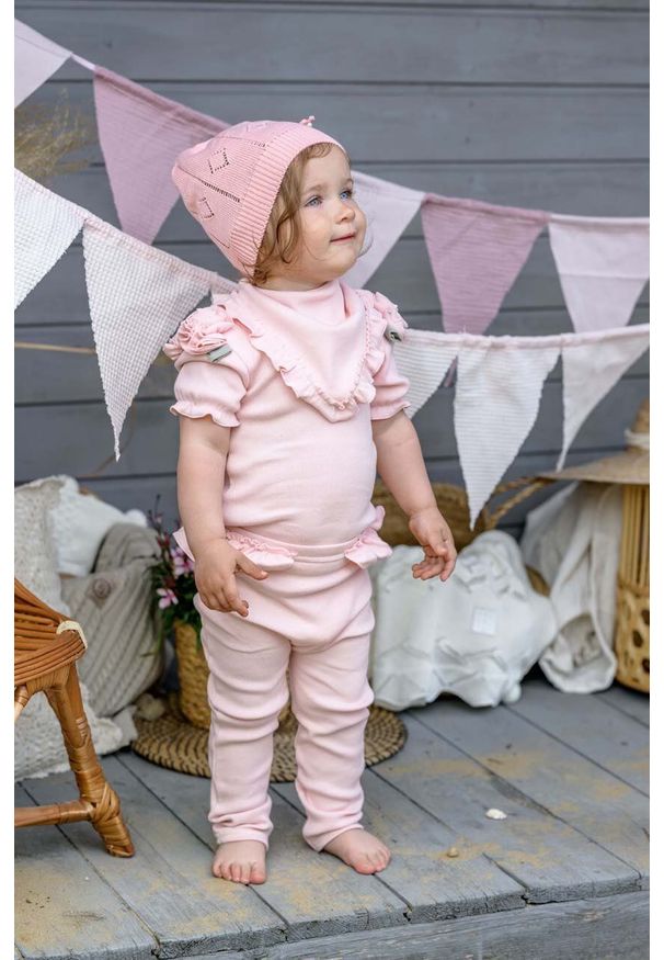 Jamiks legginsy niemowlęce kolor różowy gładkie. Kolor: różowy. Materiał: dzianina. Wzór: gładki