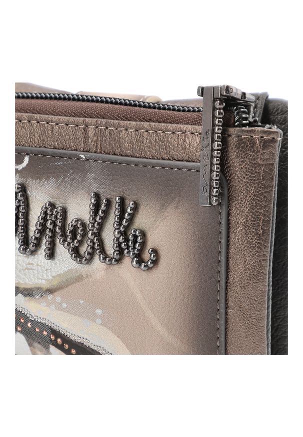 Brązowy Stylowy Damski Portfel Anekke. Kolor: brązowy. Materiał: materiał. Wzór: aplikacja