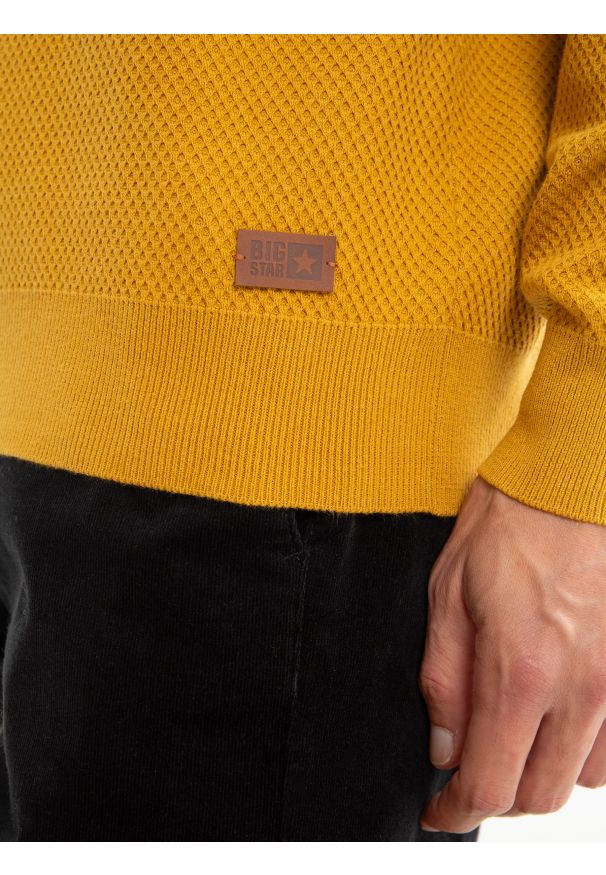 Big-Star - Sweter męski bawełniany klasyczny żółty Reyli 202. Kolor: żółty. Materiał: bawełna. Sezon: zima, jesień. Styl: klasyczny