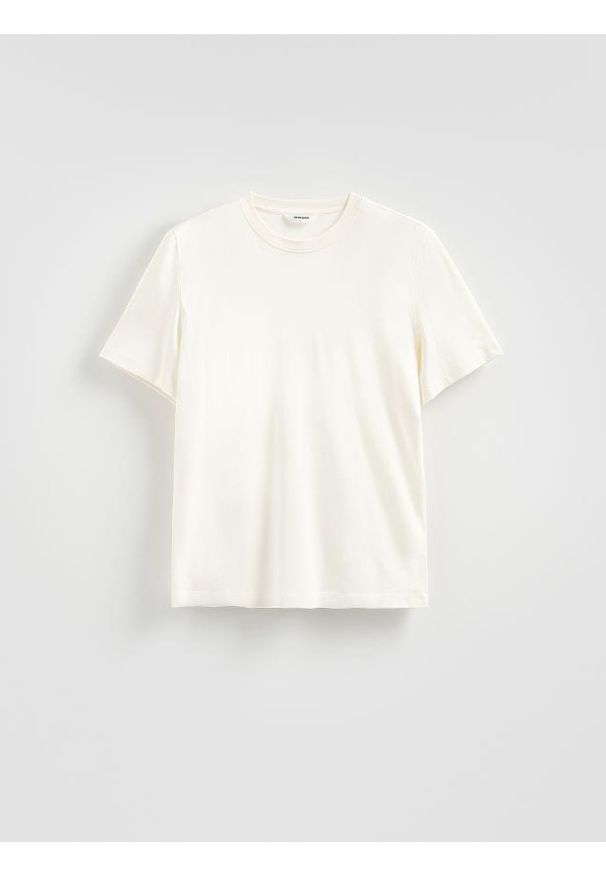 Reserved - T-shirt regular z bawełny merceryzowanej - złamana biel. Materiał: bawełna