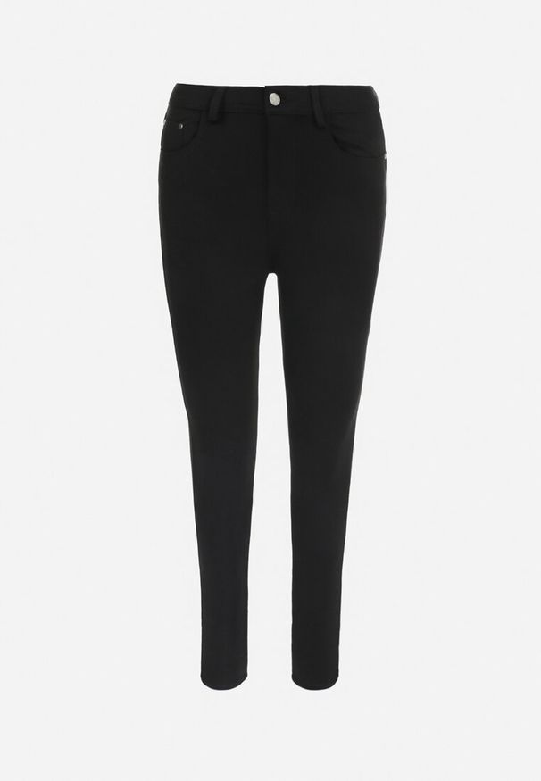 Born2be - Czarne Spodnie Skinny Phenicia. Kolor: czarny. Materiał: bawełna, materiał. Wzór: aplikacja, gładki