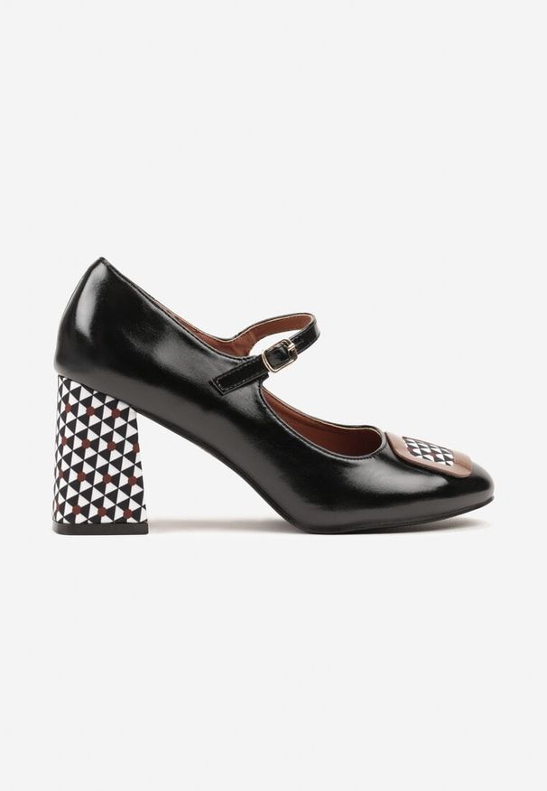 Renee - Czarne Retro Czółenka Vices w Stylu Mary Jane ze Skórzaną Wkładką Vedvire. Okazja: na randkę. Zapięcie: pasek. Kolor: czarny. Materiał: skóra. Wzór: geometria. Obcas: na obcasie. Styl: retro. Wysokość obcasa: średni
