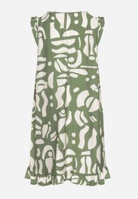 Born2be - Zielona Sukienka o Rozkloszowanym Kroju z Dekoltem w Serek w Abstrakcyjny Wzór Mevondra. Okazja: na co dzień. Typ kołnierza: dekolt w serek. Kolor: zielony. Materiał: jeans, skóra. Długość rękawa: bez rękawów. Styl: elegancki, casual #6