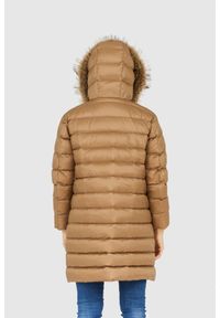 Blauer USA - BLAUER Brązowa kurtka puchowa damska z odpinanym futrem jenota, Rozmiar XS. Kolor: brązowy. Materiał: puch, futro