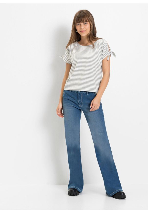 bonprix - Jeansy dzwony, mid waist, bawełna organiczna. Kolor: niebieski