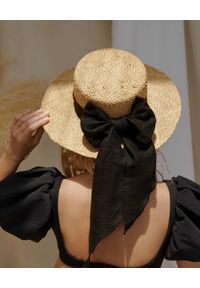 LESHKA - Słomiany kapelusz z kokardą Canotier Bow. Kolor: czarny. Materiał: materiał. Wzór: aplikacja. Sezon: lato #1