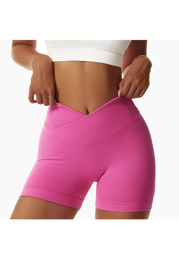 Intica - Szorty sportowe z wysokim stanem odprowadzające wilgoć Rezzan. Stan: podwyższony. Kolor: różowy. Materiał: tkanina, materiał. Sport: fitness