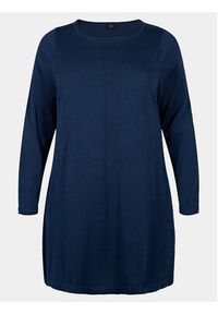 Zizzi Sukienka dzianinowa M61194B Granatowy Regular Fit. Kolor: niebieski. Materiał: bawełna #5