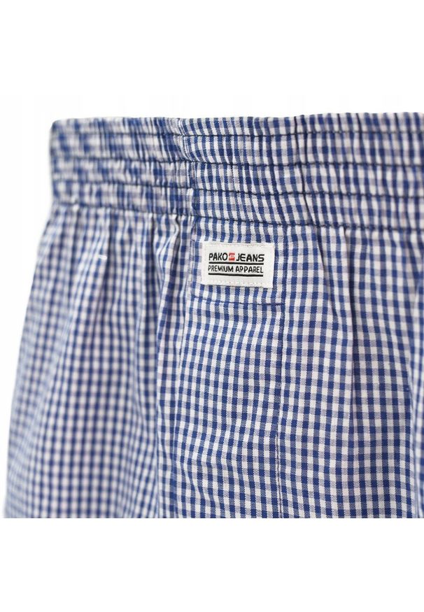 Męskie Bokserki Bawełniane - Pako Jeans - Drobna, Niebieska Kratka. Kolor: niebieski. Materiał: bawełna. Wzór: kratka