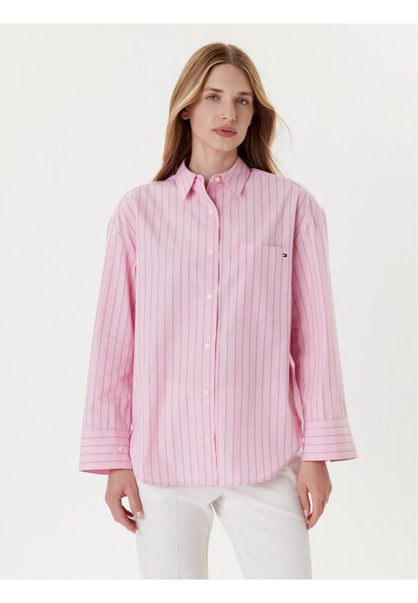 TOMMY HILFIGER - Tommy Hilfiger Koszula New Easy WW0WW45892 Różowy Relaxed Fit. Kolor: różowy. Materiał: bawełna